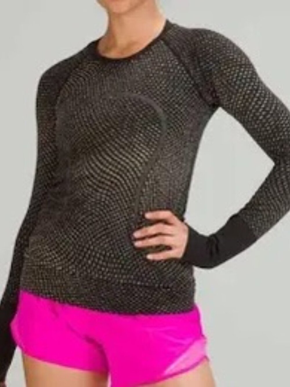 Lululemon Swiftly Tech Long Sleeve 2.0 Black Grid with Neon Performance Size 8